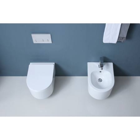 Bideu suspendat Fluminia Roco, compact, cu fixare ascunsă, alb [2]