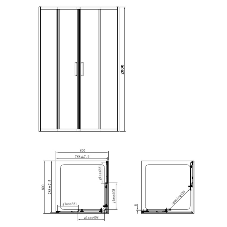 Cabina de dus, Mediterraneo, Hector Black, patrata, 80 x 80 cm, inaltime 200 cm, negru [1]