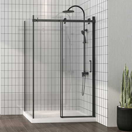 Cabine de dus simple - Cabina de dus Mediterraneo, Panda Black, dreptunghiulara 120 x 90 cm, negru