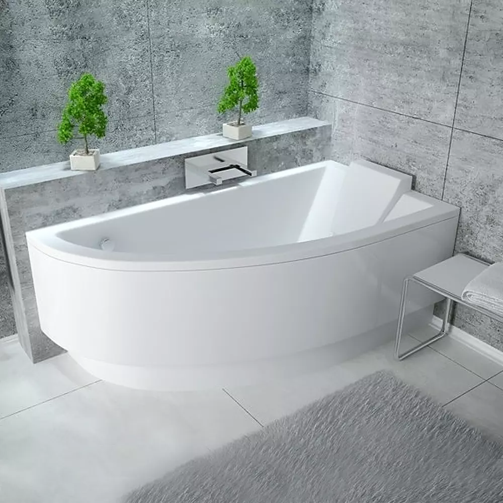 Cadă asimetrică acrilică Besco Praktika 150x70 cm, montaj dreapta, alb, picioare incluse [1]