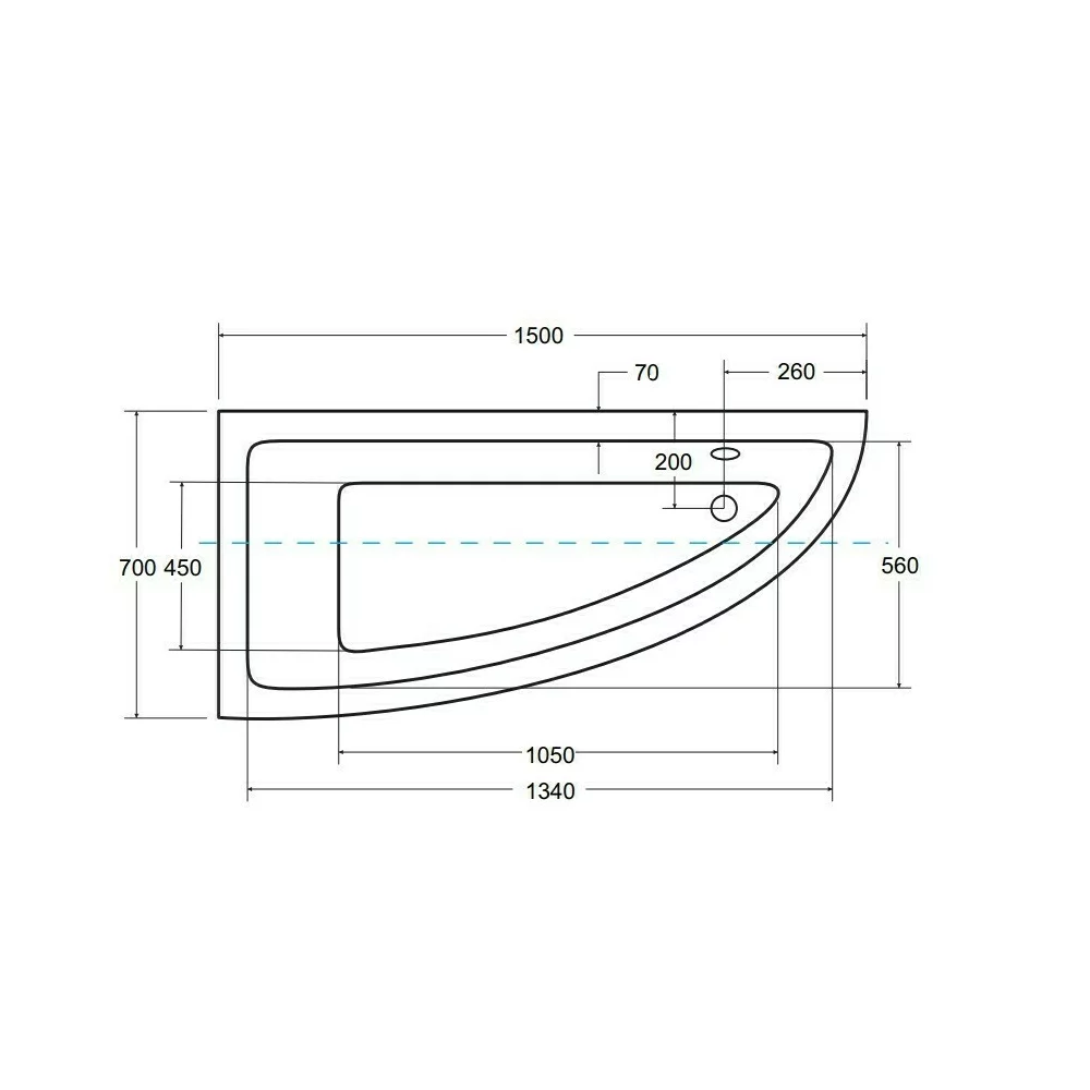Cadă asimetrică acrilică Besco Praktika 150x70 cm, montaj stânga, alb, picioare incluse [4]