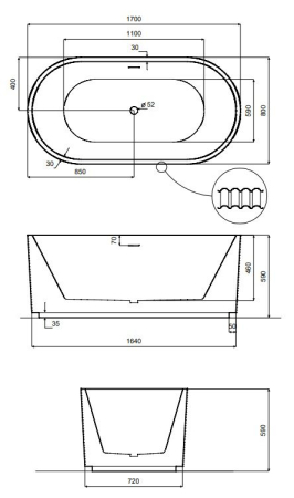 Cada freestanding Besco Giuliana 170x80 cm, acril sanitar, alb [4]