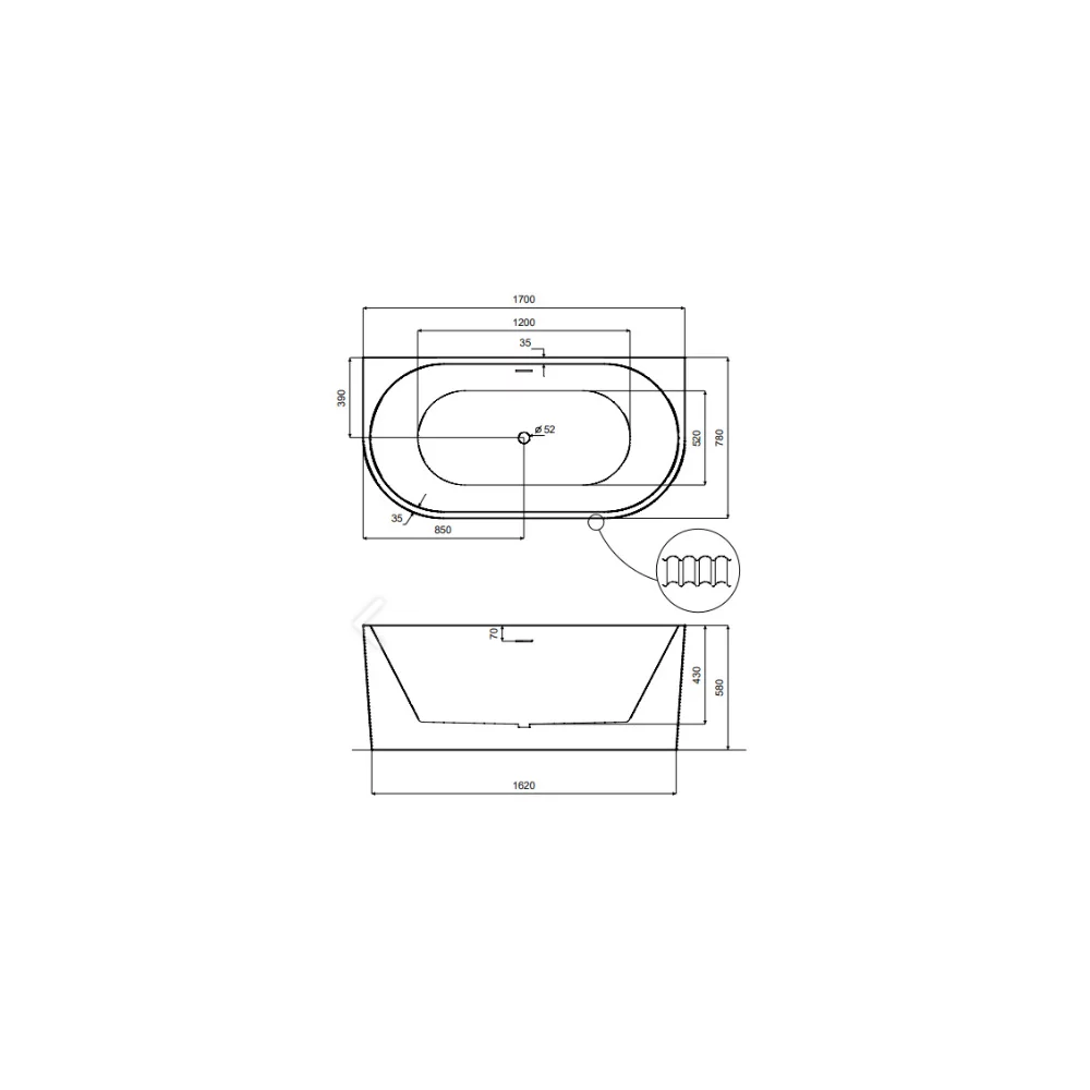 Cada freestanding Besco Leya 170x78 cm, albă [6]