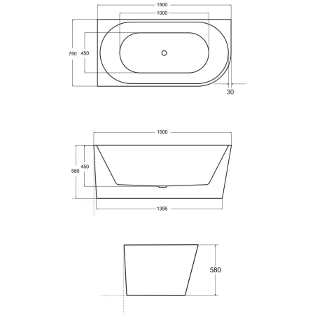 Cada freestanding Besco Zoya 150x75 cm, stânga, alb, cu ornamente albe [3]