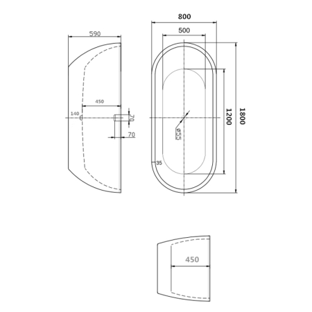 Aura New-180, cadă ovală freestanding cu instalație completă, acril sanitar alb, picioare reglabile [1]