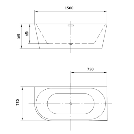 MAUGLI-R 150, cadă de colț dreaptă (pe stânga rotunjită), cu instalație completă, acril sanitar alb [2]