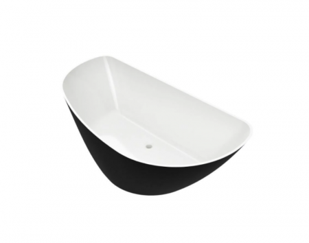 Cadă MARYLAND din marmură turnată, freestanding, de perete, 170x80cm - negru / alb lucios