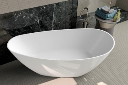 Cadă PALMYRA din marmură turnată, freestanding, de mijloc, 150x70cm - alb lucios [2]