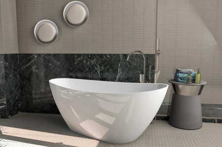 Cadă PALMYRA din marmură turnată, freestanding, de mijloc, 150x70cm - alb lucios [0]