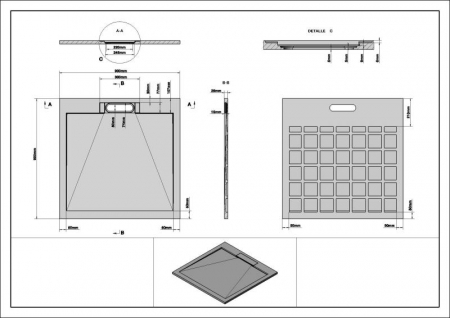 Cădiță de duș STONE 90x90 cm – Marmură Turnată, Antracit Mat [1]