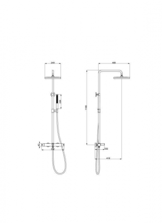 Coloana dus completa cu termostat ELEGANT cu  3 functii, montaj pe perete – Auriu periat [1]