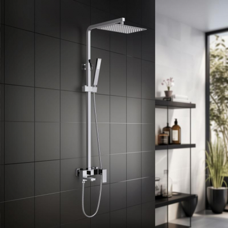 Coloana dus completa CUBEFIELD, cu pipa pliabila, 3 functii, montaj pe perete - crom [2]