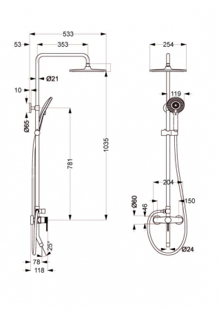 Coloană duș completă PALMFIELD, cu montaj pe perete - gun metal [1]