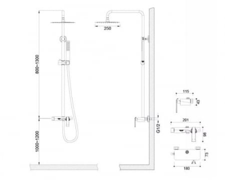Coloană duș completă ROCKFIELD, cu montaj pe perete - negru [1]