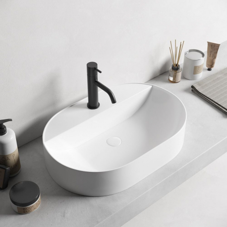 Lavoare - Lavoar baie pe blat, alb, cu orificiu baterie, fara ventil, Foglia Maurice