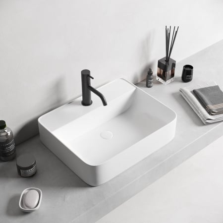 Lavoare - Lavoar baie pe blat, alb lucios, dreptunghiular, cu orificiu baterie Foglia Golar