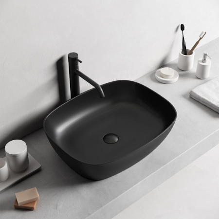 Lavoare - Lavoar baie pe blat, dreptunghiular margini rotunde, negru mat, Bristol Foglia