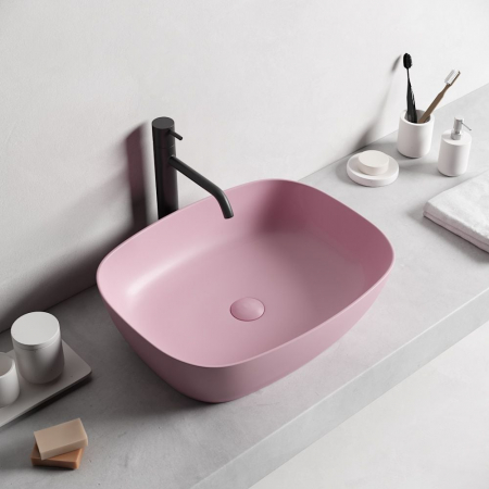 Lavoare - Lavoar baie pe blat, dreptunghiular margini rotunde, roz mat, Bristol Foglia