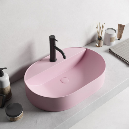 Lavoare - Lavoar baie pe blat, roz mat, cu orificiu baterie, Foglia Maurice