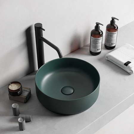 Lavoare - Lavoar baie pe blat, verde inchis mat, rotund, linii 3D Foglia Line