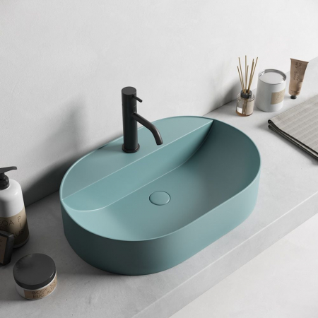 Lavoare - Lavoar baie pe blat, verde turcoaz mat, cu orificiu baterie Foglia Maurice