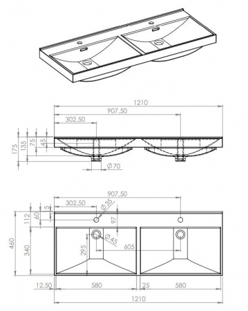 Lavoar dreptunghiular dublu MAXXI, din porțelan, încorporabil, 120X46cm - alb [1]
