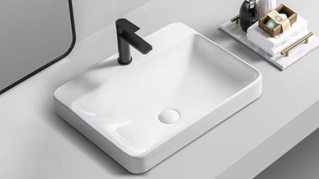 Obiecte sanitare - Lavoar dreptunghiular HOUSTON, din porțelan, montaj pe blat, 59x47cm - alb