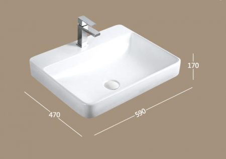 Lavoar dreptunghiular HOUSTON, din porțelan, montaj pe blat, 59x47cm - alb [1]