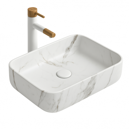 Baie - Lavoar efect marmura, dreptunghiular pe blat, Dione Foglia