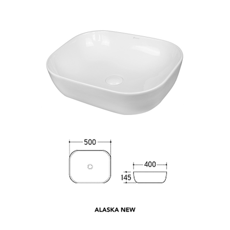 Lavoar pe blat, Fluminia, Alaska New, dreptunghiular, 50 x 40 cm, alb [3]