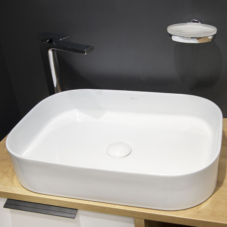 Lavoar pe blat Fluminia Capri 55, dreptunghiular, 55 x 38 cm, alb [3]