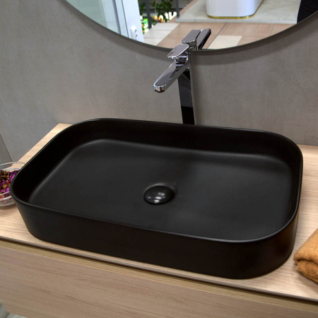 Lavoar pe blat Fluminia Capri 65, dreptunghiular, 65 x 38 cm, negru mat [5]