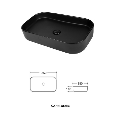 Lavoar pe blat Fluminia Capri 65, dreptunghiular, 65 x 38 cm, negru mat [3]