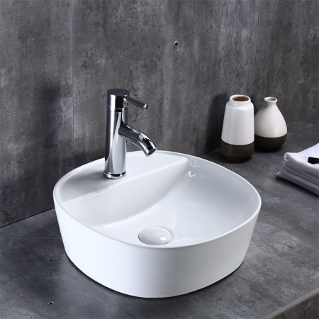 Lavoar pe blat Fluminia Cassandra 41, oval, cu orificiu pentru baterie, 41x41 cm, alb [4]