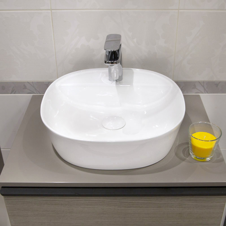 Lavoar pe blat Fluminia Cassandra 41, oval, cu orificiu pentru baterie, 41x41 cm, alb [5]