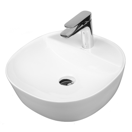 Baie - Lavoar pe blat Fluminia Cassandra 41, oval, cu orificiu pentru baterie, 41x41 cm, alb