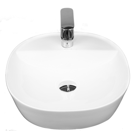 Lavoar pe blat Fluminia Cassandra 41, oval, cu orificiu pentru baterie, 41x41 cm, alb [3]