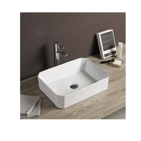 Lavoar pe blat Fluminia Corner, dreptunghiular, fără orificiu pentru baterie, 50x37 cm, alb [5]