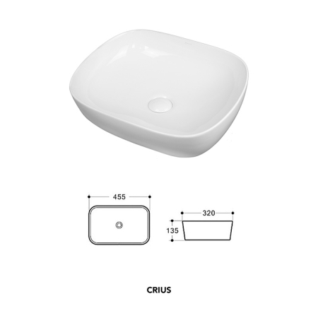 Lavoar pe blat Fluminia Crius White, dreptunghiular, 45,5 x 32 cm, alb [3]