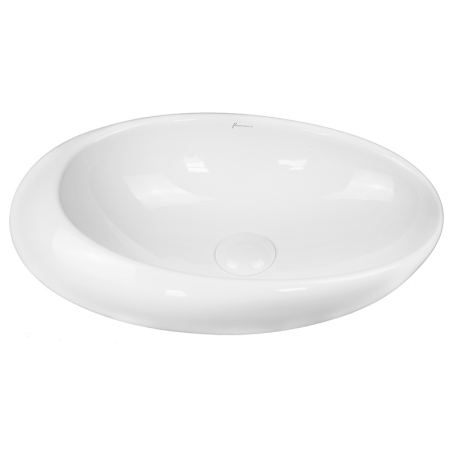 Baie - Lavoar pe blat Fluminia Egg, oval, fără orificiu pentru baterie, 49x31 cm, alb