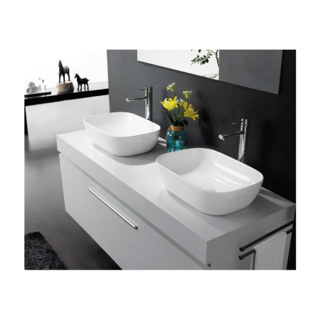 Lavoar pe blat Fluminia Fides, dreptunghiular, fără orificiu pentru baterie, 48.5 x 39.5 cm, alb [3]