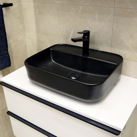 Lavoar pe blat Fluminia Juno-50MB, dreptunghiular, negru mat, cu orificiu pentru baterie, fără preaplin, 50 x 40 x 13 cm [6]