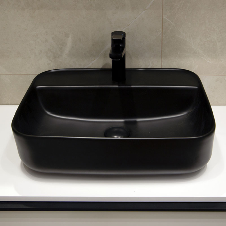 Lavoar pe blat Fluminia Juno-50MB, dreptunghiular, negru mat, cu orificiu pentru baterie, fără preaplin, 50 x 40 x 13 cm [4]