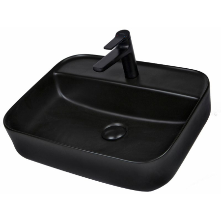 Accesorii lavoar - Lavoar pe blat Fluminia Juno-50MB, dreptunghiular, negru mat, cu orificiu pentru baterie, fără preaplin, 50 x 40 x 13 cm