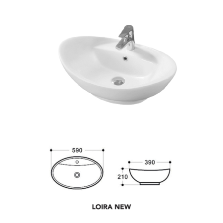 Lavoar pe blat Fluminia Loira New, oval, 59 x 39 cm, alb [9]