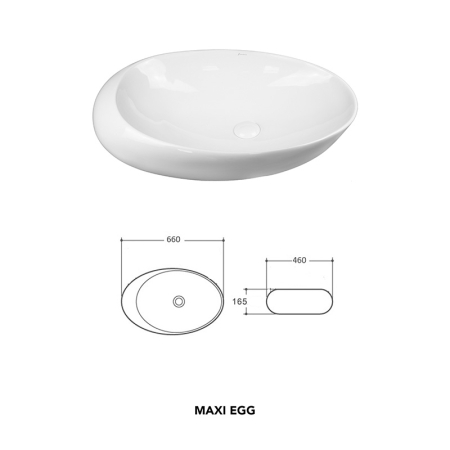 Lavoar pe blat Fluminia Maxi-Egg, oval, 66 x 46 cm, alb [1]