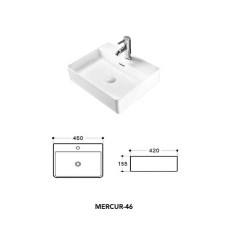 Lavoar pe blat Fluminia Mercur-46, dreptunghiular, 46 x 42 cm, alb [3]
