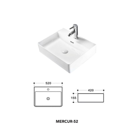 Lavoar pe blat Fluminia Mercur-52, dreptunghiular, 52 x 42 cm, alb [3]