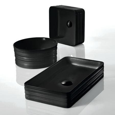 Lavoar pe blat Fluminia My Black Box, pătrat, 39 x 39 cm, cu ventil, negru mat [4]