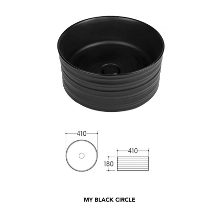 Lavoar pe blat Fluminia My Black Circle, rotund, diametru 41 cm, cu ventil, negru mat [3]